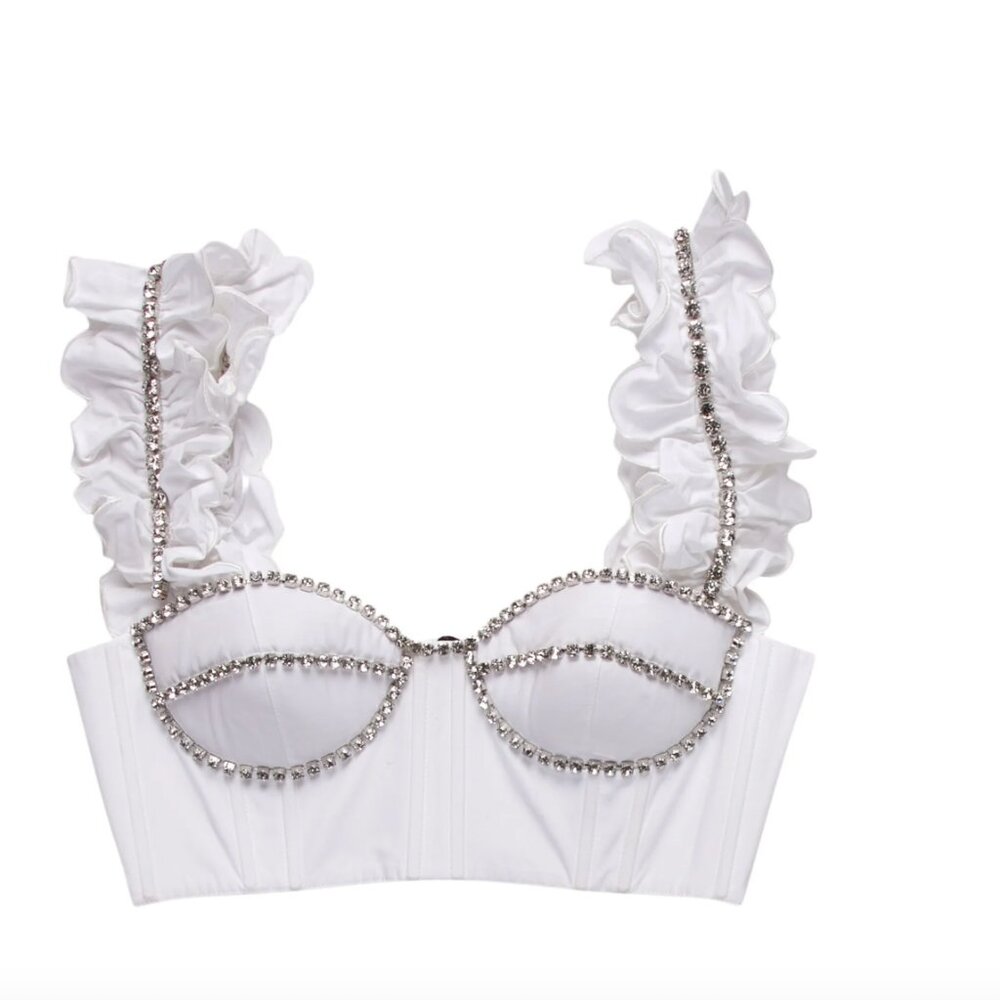 AREA White Lace Bra with Scalloped Edges